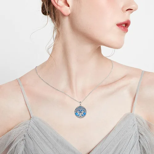 Vista 6 de YFN Collar de diosa de triple luna plata de ley pentagrama pentagrama ópalo pagano wiccano magia amuleto de árbol de la vida joyería para mujeres