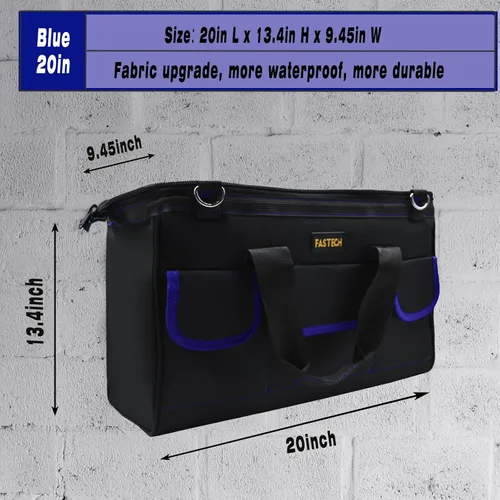 Vista 2 de FASTECH Bolsa de herramientas de 20 pulgadas, bolsa de herramientas grande, impermeable, kit de herramientas de boca ancha, organizador de bolsa