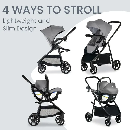 Vista 2 de Sistema de viaje para bebé Britax Willow Brook, conjunto de asiento de coche y cochecito con base Aspen, tecnología ClickTight, sistema RightSize