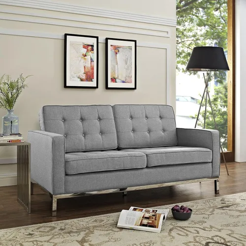 Vista 22 de Modway Loft tapizado tela mediados de siglo moderno sofá biplaza en gris