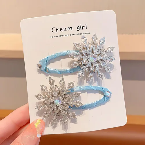 Vista 5 de 8 piezas de pinzas para el cabello con copo de nieve azul y blanco, accesorios para el cabello de Navidad para mujeres, lazo de Navidad para el Azul