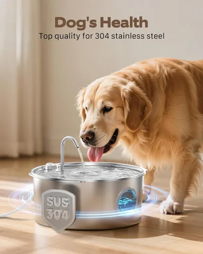 Vista 2 de Fuente de agua para mascotas para perros grandes: fuente de agua de metal para perros, fuentes silenciosas para gatos grandes para beber, fuente
