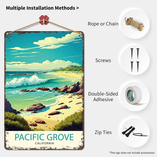 Vista 3 de Letreros de metal inspiradores, póster vintage para pared, diseño de Pacific Grove California, impresión de viaje para oficina, hogar, habitación
