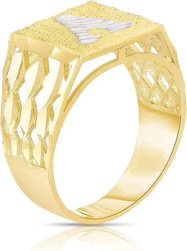 Vista 2 de Floreo Anillo inicial de oro amarillo de 10 quilates para hombre, tallas 6 a 11