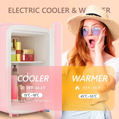 Vista 2 de EUHOMY Mini nevera, refrigerador pequeño de 4 litros/6 latas, enfriador y calentador portátil para el cuidado de la piel, cosméticos, bebidas, mini