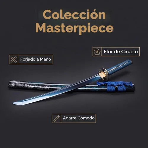 Vista 5 de Katana Sword, Handmade Samurai Sword 9260 Spring Steel - Plum Blossom Design, Full Tang & Clay Tempered - Ideal for Training, Practice, Collection &