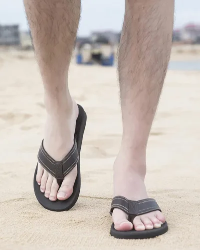 Vista 6 de ADAX Sandalias de cuero cómodas para hombre, antideslizantes, con cojín deportivo para playa, sandalias de tanga