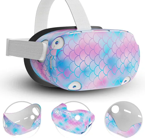 Vista 2 de Compatible with Oculus Quest 2 Accessories, for Quest 2 VR Silicone face Cover, VR Shell Cover,Quest 2 Touch Controller Grip Cover,Protective Lens