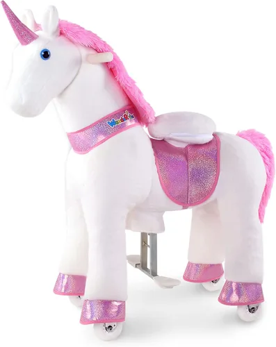 Vista 9 de WondeRides Caballo de paseo en caballo, caballo mecánico de unicornio, caballo mecánico de 30.1 pulgadas de altura, caballo mecánico con ruedas