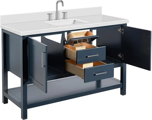 Vista 10 de ARIEL Bayhill - Tocador de baño con lavabo de 54 pulgadas, madera maciza, encimera de cuarzo blanco puro de 1.5 pulgadas, fregadero rectangular Negro