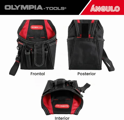 Vista 5 de Olympia Tools Bolsa de herramientas de 7 bolsillos con clip para cinturón, negro y rojo