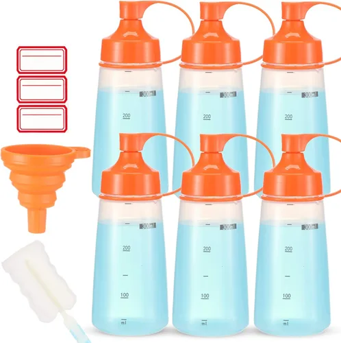 Vista 7 de Botellas de plástico para condimentos para salsas de boca ancha, dispensador de botellas para aderezo de ensalada, aceite de cocina, salsa