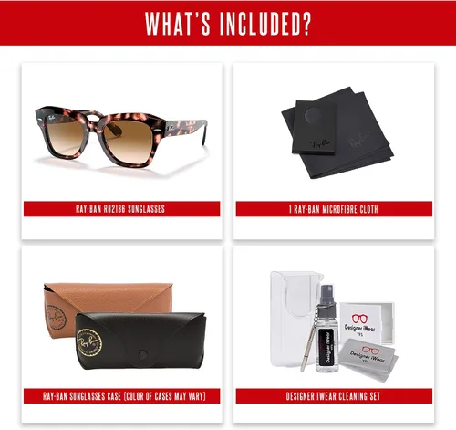 Vista 5 de Ray-Ban State Street RB2186 - Lentes de sol cuadrados para hombre y mujer + paquete con kit de gafas de diseñador iWear