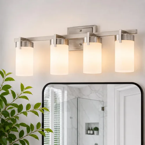 Vista 8 de Lámpara de baño de 1 luz, aplique de pared negro mate con pantalla de vidrio transparente, lámpara de pared interior con base E26 para espejo, sala