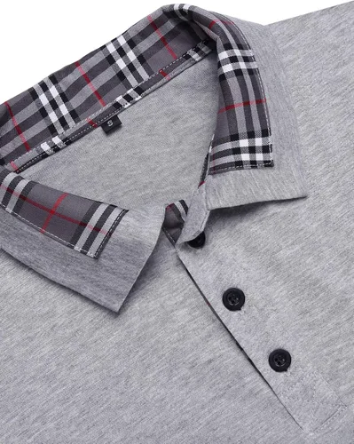 Vista 3 de Daupanzees Polo clásico casual de manga corta con cuello a cuadros para hombre