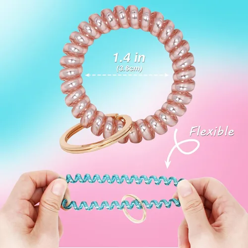 Vista 2 de BIHRTC 6 llaveros de bobina de muñeca para llavero de automóvil, pulsera de plástico en espiral con resorte flexible, correa elástica para muñeca