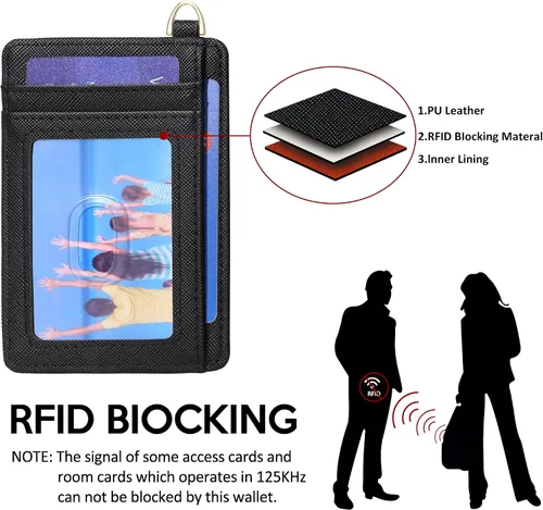 Vista 6 de Badiya Tarjetero delgado minimalista para tarjetas de crédito, bolsillo frontal con bloqueo RFID, estuche compacto para tarjetas con ventana