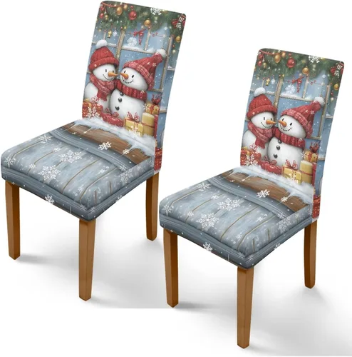 Vista 57 de Rnyleeg Fundas de silla de Navidad para sala de estar, diseño de muñeco de nieve azul, estampado de pájaros, fundas para sillas de comedor, 1