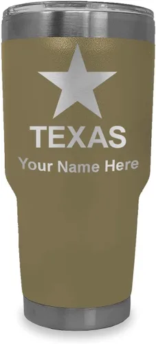 Vista 8 de LaserGram Vaso aislado al vacío de 20 onzas, bandera de Texas, grabado personalizado incluido (negro)