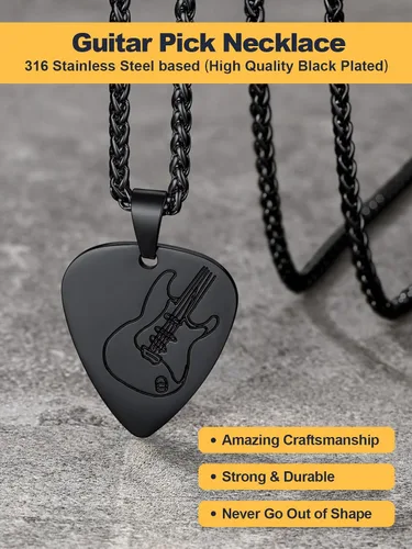 Vista 6 de U7 Collar de Música Punk Hip Hop, Púa de GuitarraGuitarraMicrófonoAuriculares Colgante con Cadena para Hombres y Mujeres, Joyería de Música R&B