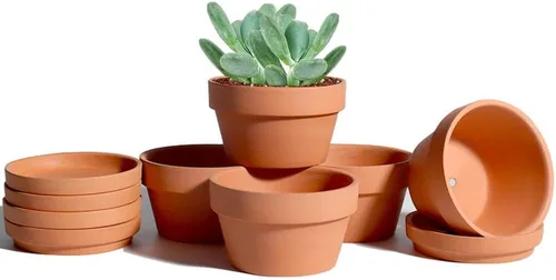 Vista 13 de vensovo - Macetas de terracota negras poco profundas de 3.7 pulgadas para suculentas - Juego de 6 macetas de terracota de arcilla con platillo Negro