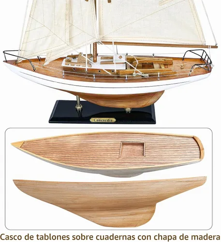 Vista 2 de Maqueta de velero de madera con acabado antiguo en marfil de Sailingstory para decoración náutica