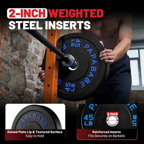 Vista 7 de 7ft Barbell with Weight Set 2" High Bounce Plates, 1000LB Capacity Home Gym