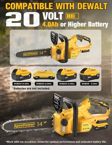 Vista 2 de Motosierra eléctrica sin escobillas de 14 pulgadas inalámbrica para batería Dewalt de 20 V, motosierra compacta con engrasador automático, retroceso