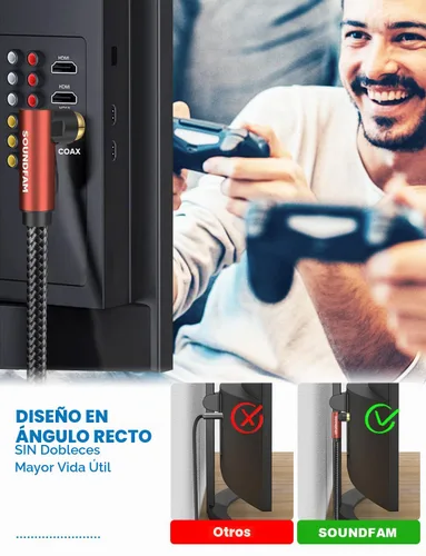 Vista 2 de Cable de subwoofer RCA de ángulo recto de 90 grados, cable de audio coaxial chapado en oro de 24 quilates doble para cine en casa, S/PDIF