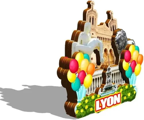 Vista 2 de Imán de Francia Lyon para nevera de madera 3D, monumentos de viaje, coleccionables, recuerdos, decoración hecha a mano -184