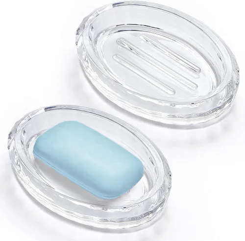 Vista 8 de MDLUU Paquete de 2 jaboneras de vidrio, bandeja decorativa para guardar jabón para ducha, bañera, fregadero de baño, fregadero de cocina (cuadrado)
