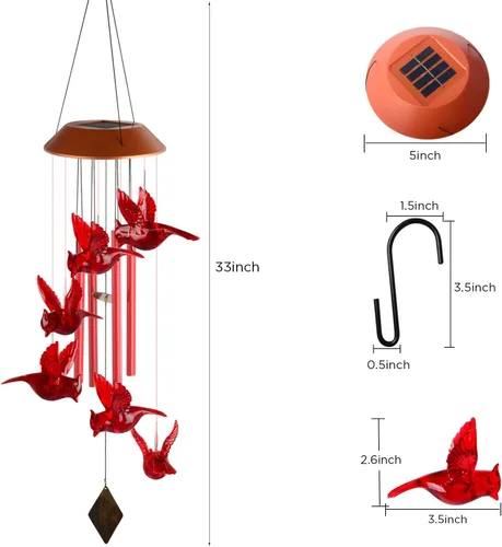Vista 6 de Carillón de viento cardenal, campanilla de viento solar con sonido, campanilla de viento para exteriores, decoración de jardín, decoración de patio