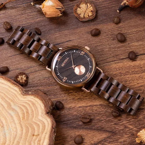 Vista 4 de BEWELL Wood Watches for Men Minimalist Style Quartz Stainless Steel Combined Wooden Watches Mens