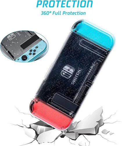 Vista 2 de Funda protectora compatible con Nintendo Switch interruptor de piel de PC TPU interruptor de cubierta con purpurina transparente para niñas y niños