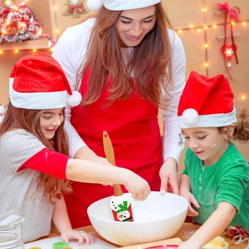 Vista 5 de Espátula de silicona de Navidad, juego de 2, espátula grande de Papá Noel y muñeco de nieve con mango de madera, ideal para decoración de Navidad