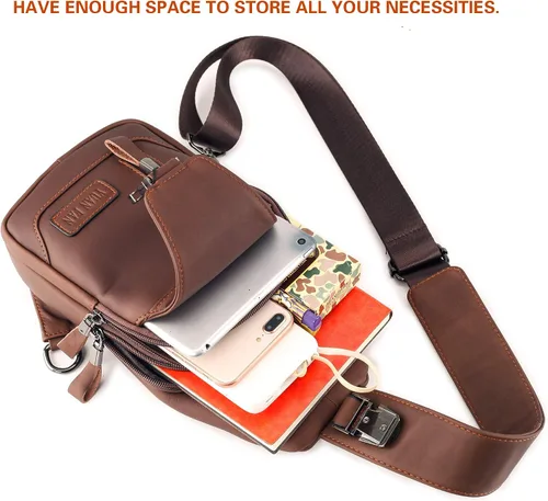 Vista 5 de YUAN FAN Bolso bandolera de cuero para hombre, bolso de transporte oculto para el pecho, bolso de viaje antirrobo