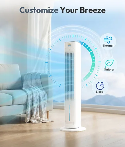 Vista 2 de Enfriador de aire evaporativo portátil, ventiladores de enfriamiento 3 en 1 que soplan aire frío con tanque de agua de 3 L, ventilador de torre