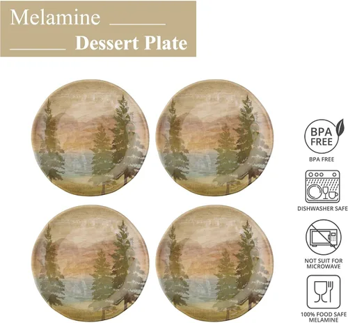 Vista 2 de UP At the Lake - Platos redondos de postre de melamina, platos pequeños para servir, para aperitivos, aperitivos y guarniciones, beige, 6 pulgadas