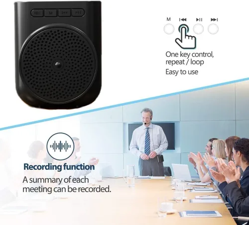 Vista 6 de Mini amplificador de voz recargable portátil con micrófono con cable y cintura, compatible con Bluetooth y funciones de grabación, compatible