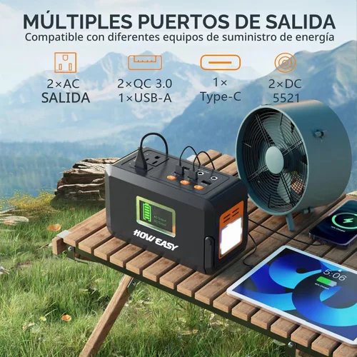 Vista 2 de HOWEASY Generador solar 120W, estación de energía portátil con panel solar Naranja Negro