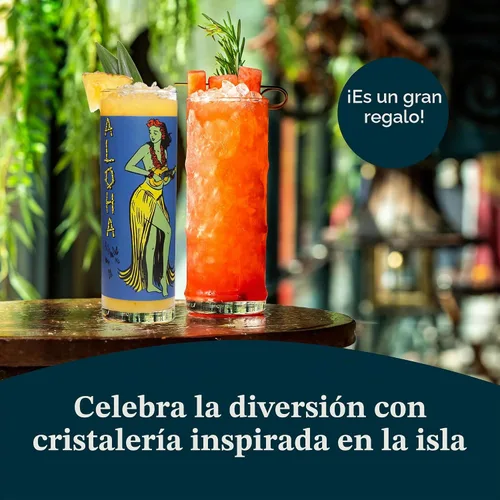 Vista 5 de Libbey Tiki Bamboo Highball - Juego de 4 vasos de cóctel icónicos de 16 onzas de alto, vasos modernos de vidrio para patio trasero y fiestas