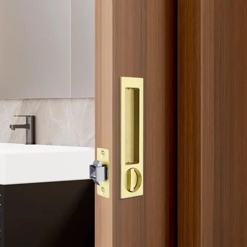 Vista 9 de Dontay Manija de puerta de bolsillo, moderna función de entrada rectangular con llave, pestillo de tracción (dormitorio/baño), herrajes para puerta