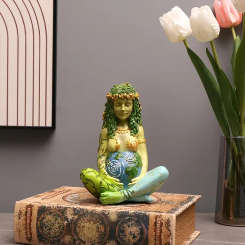 Vista 4 de Estatua de la Madre Tierra, 7 "Fertilidad Gaia Diosa Estatua, Naturaleza Embarazada Wiccan Altar Suministros, Moon Yoga Alter Table Witchcraft