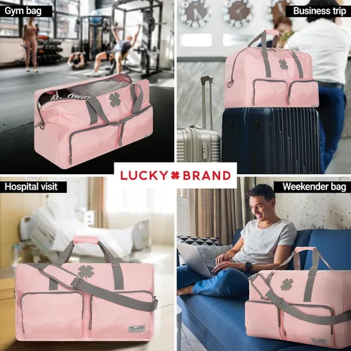 Vista 2 de Lucky Brand Bolso de fin de semana plegable para adultos con correa de hombro ajustable para adultos unisex, Rosa (Bridal Rose), Deportes