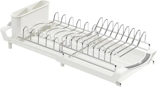 Vista 9 de Expandable 2-Level Dish Rack with Removable Storage – Space Saving Stainless Steel Dish Drainer, Adjustable from 30.5cm to 49.5cm for Small Kitchen