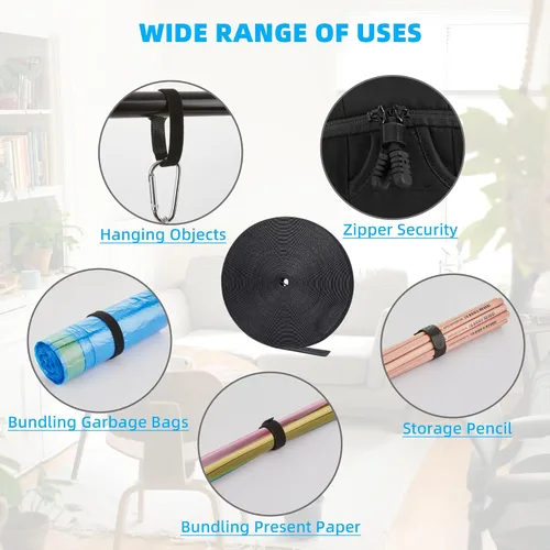 Vista 6 de Rollo de gancho y bucle de 100 pies x 1/2 pulgada, bridas de sujeción reutilizables, correas de cables multiusos para organizar el hogar, la oficina