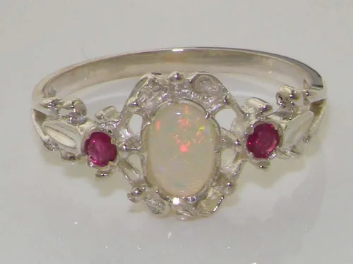Vista 5 de Anillo de plata de ley 925 auténtica auténtica ópalo y rubí para mujer