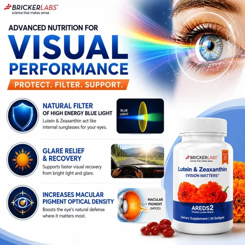 Vista 4 de Bricker Labs Suplemento ocular de luteína natural + zeaxantina – Apoya la salud de los ojos, el cerebro y la piel con carotenoides maculares