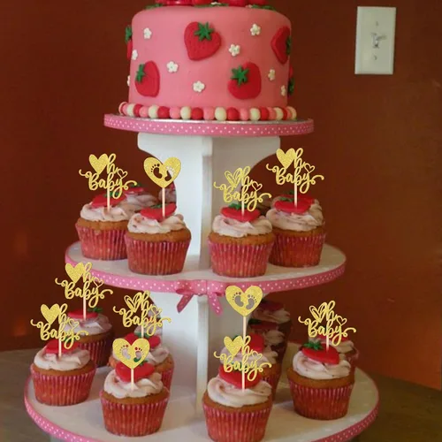 Vista 5 de 24 piezas Oh Baby para cupcakes para el día de San Valentín con purpurina de corazón de amor dulce para pies de bebé, para el día de San Valentín