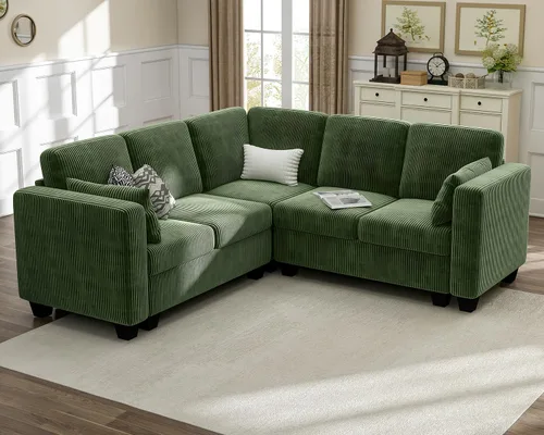 Vista 18 de CHIC HOUSE Sofá modular modular con otomanas de almacenamiento, sofá de pana para espacios pequeños y apartamentos, sofá esquinero convertible